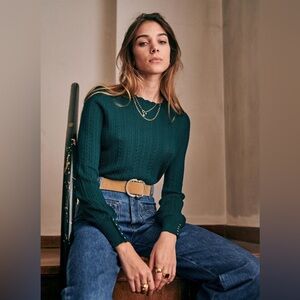 Sezane Ornella Emerald Green Scalloped Sweater XS